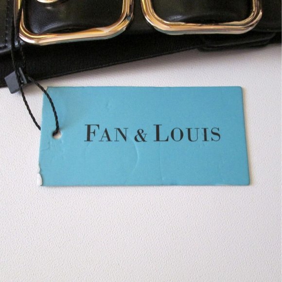 Fan & Louis Belt Black With Goldtone Coins Elastic Snap Closure With Tag Size M